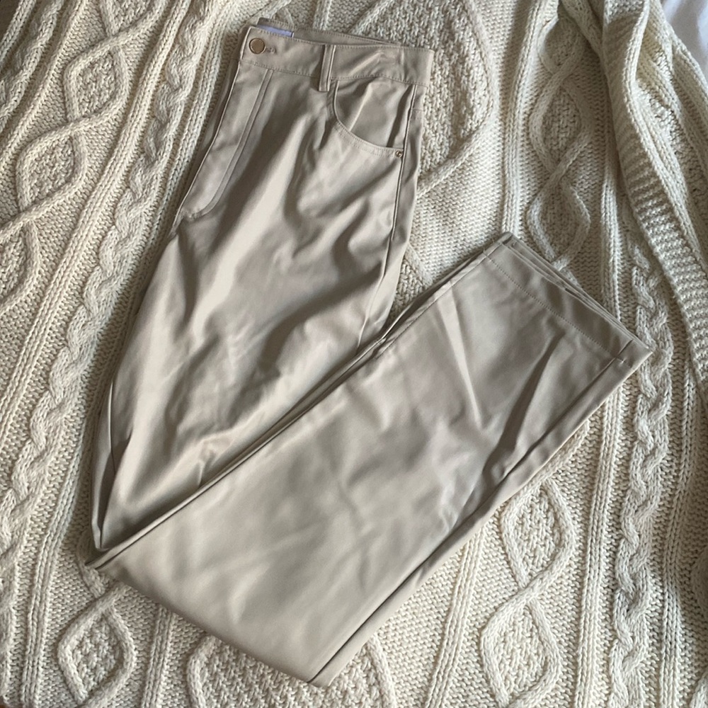 NWOT Zara faux leather cream pants trousers pleather high rise straight cut 🍦